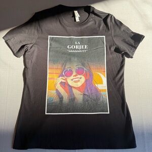 WOMEN'S LA GORJEE BLACK COTTON T-SHIRT SIZE M FUNNY FRENCH PONCE